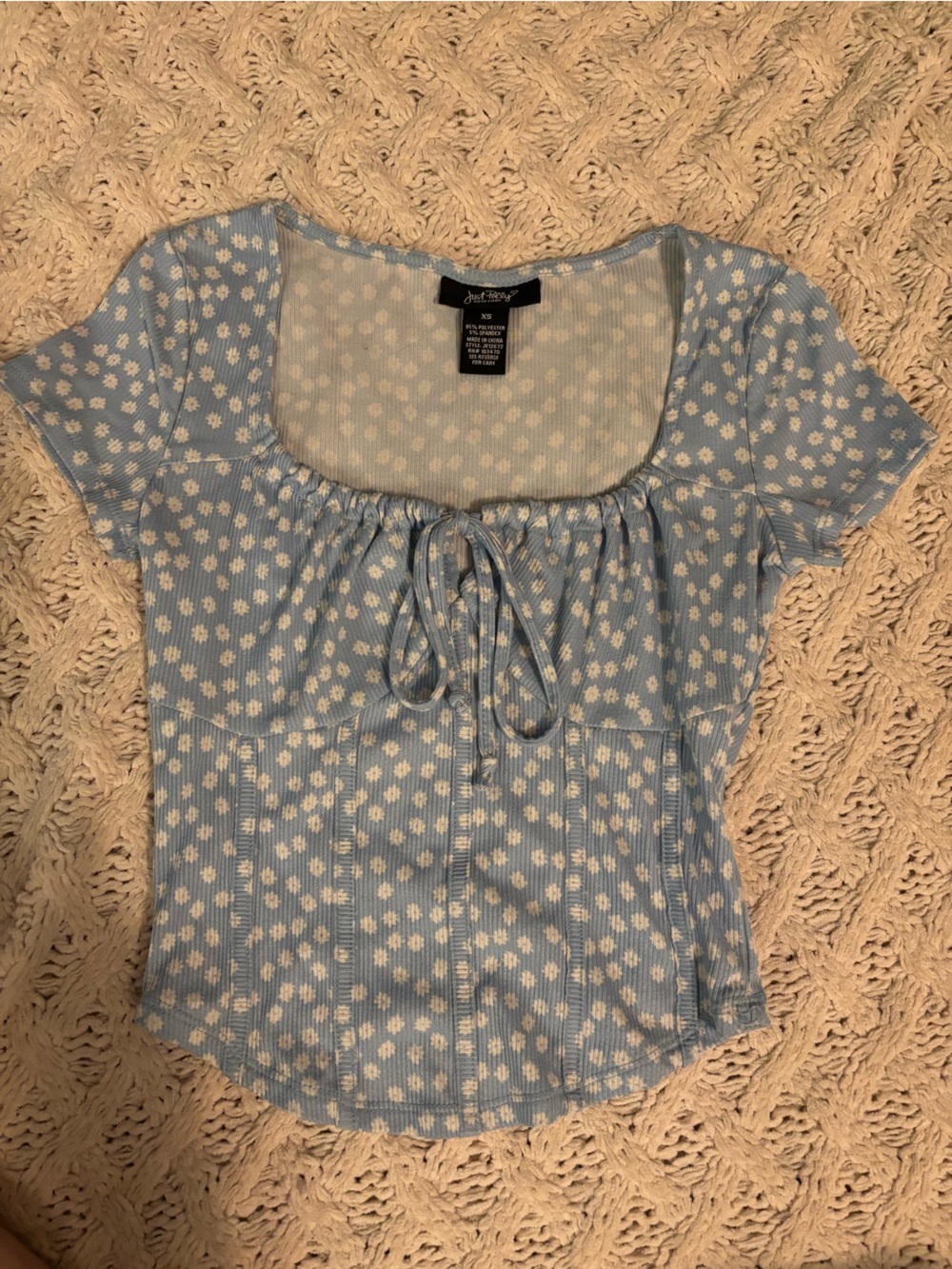 Blue Floral Tie-Front Crop Top
